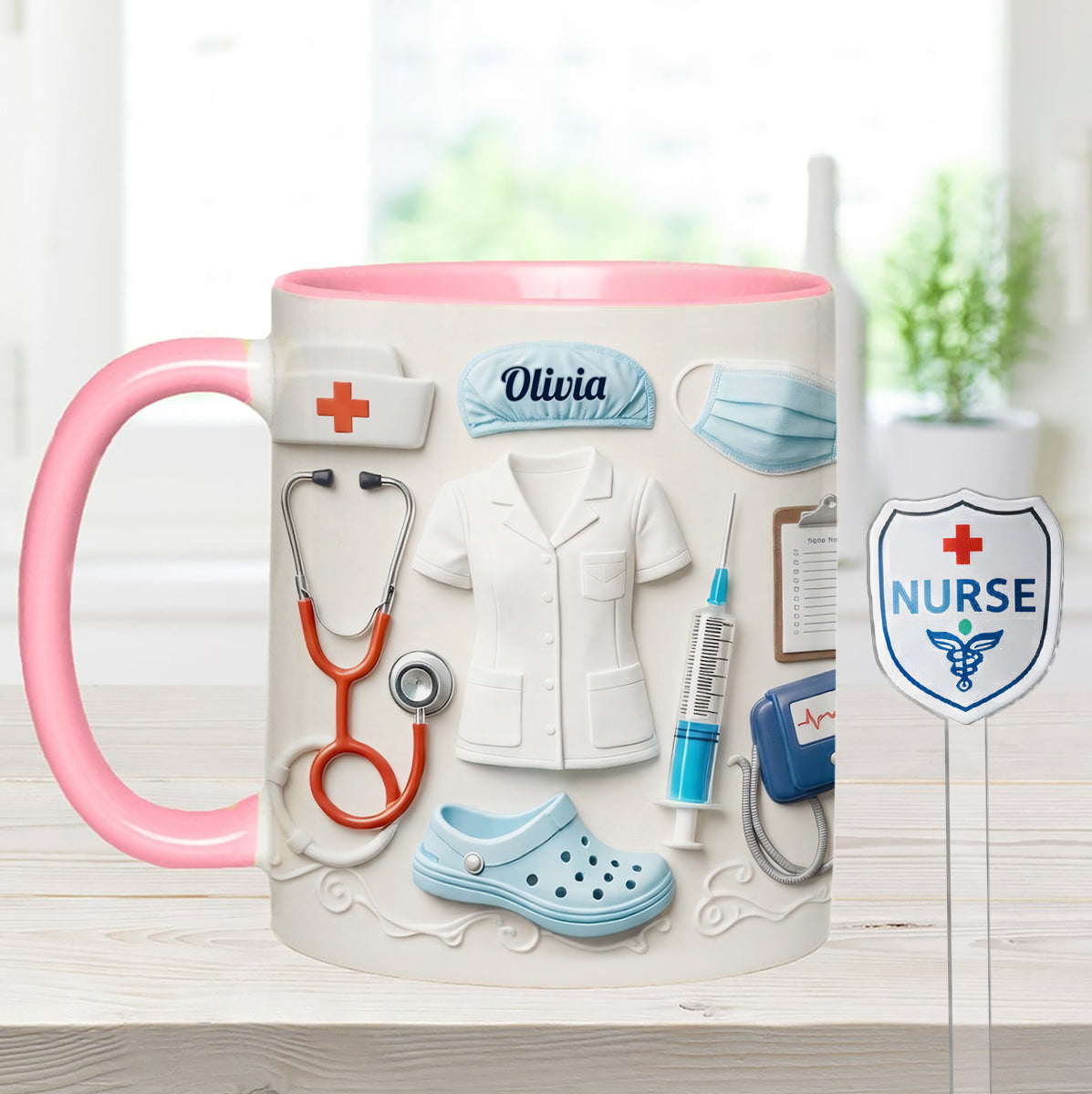 Nurse Gift Idea - Personalized Nurse Set Accent Mug With Acrylic Stirrers