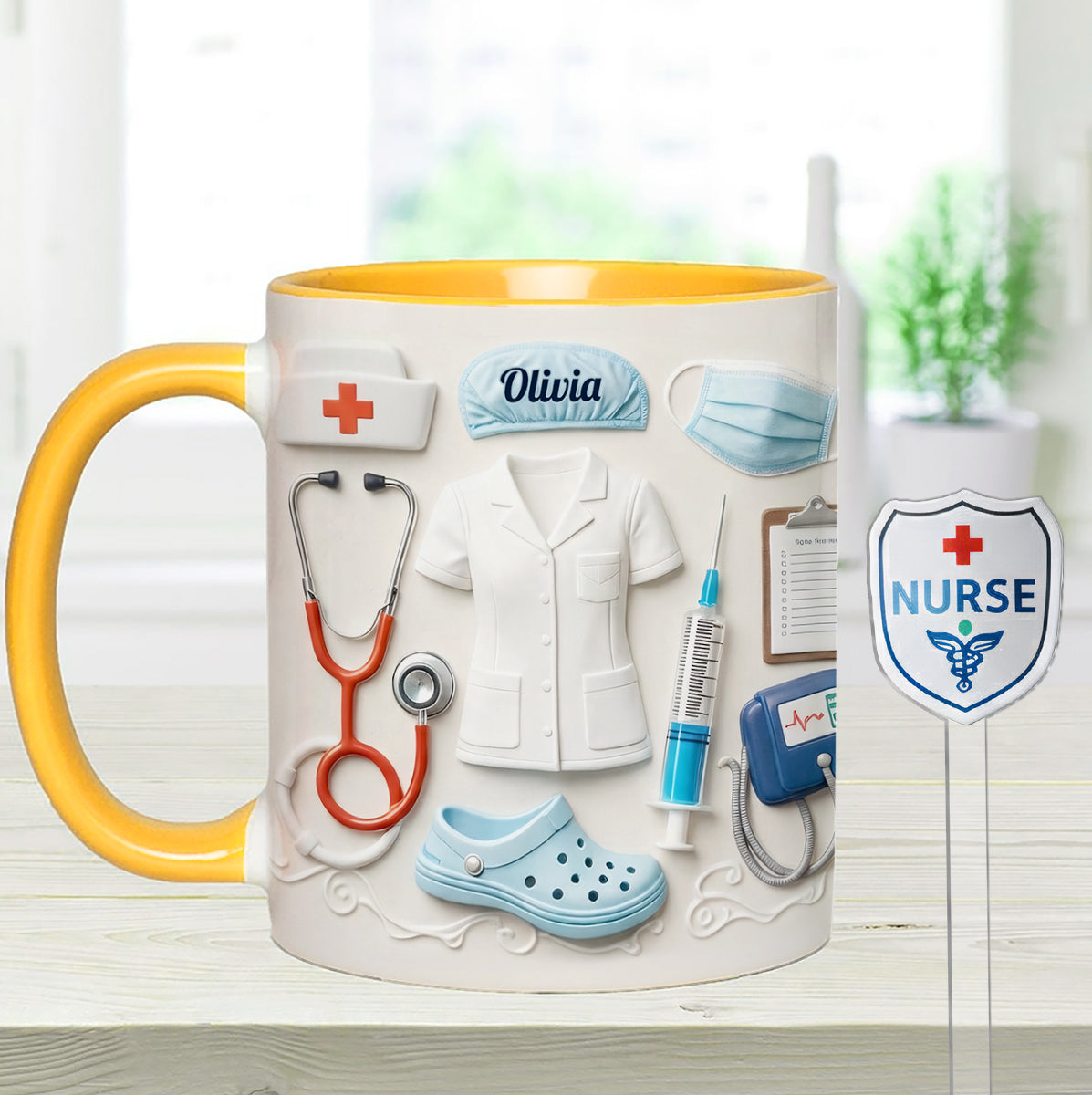 Nurse Gift Idea - Personalized Nurse Set Accent Mug With Acrylic Stirrers