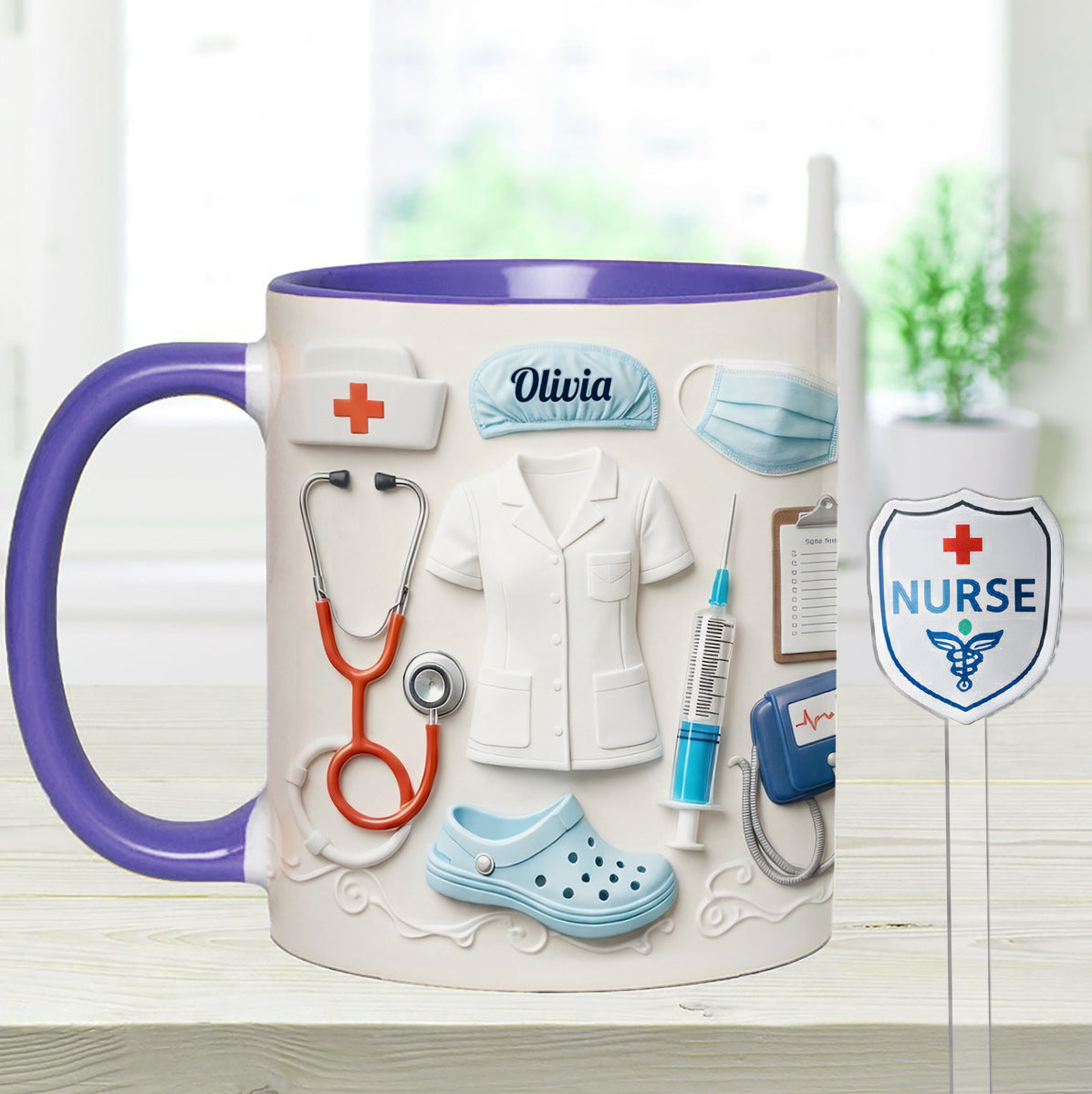 Nurse Gift Idea - Personalized Nurse Set Accent Mug With Acrylic Stirrers