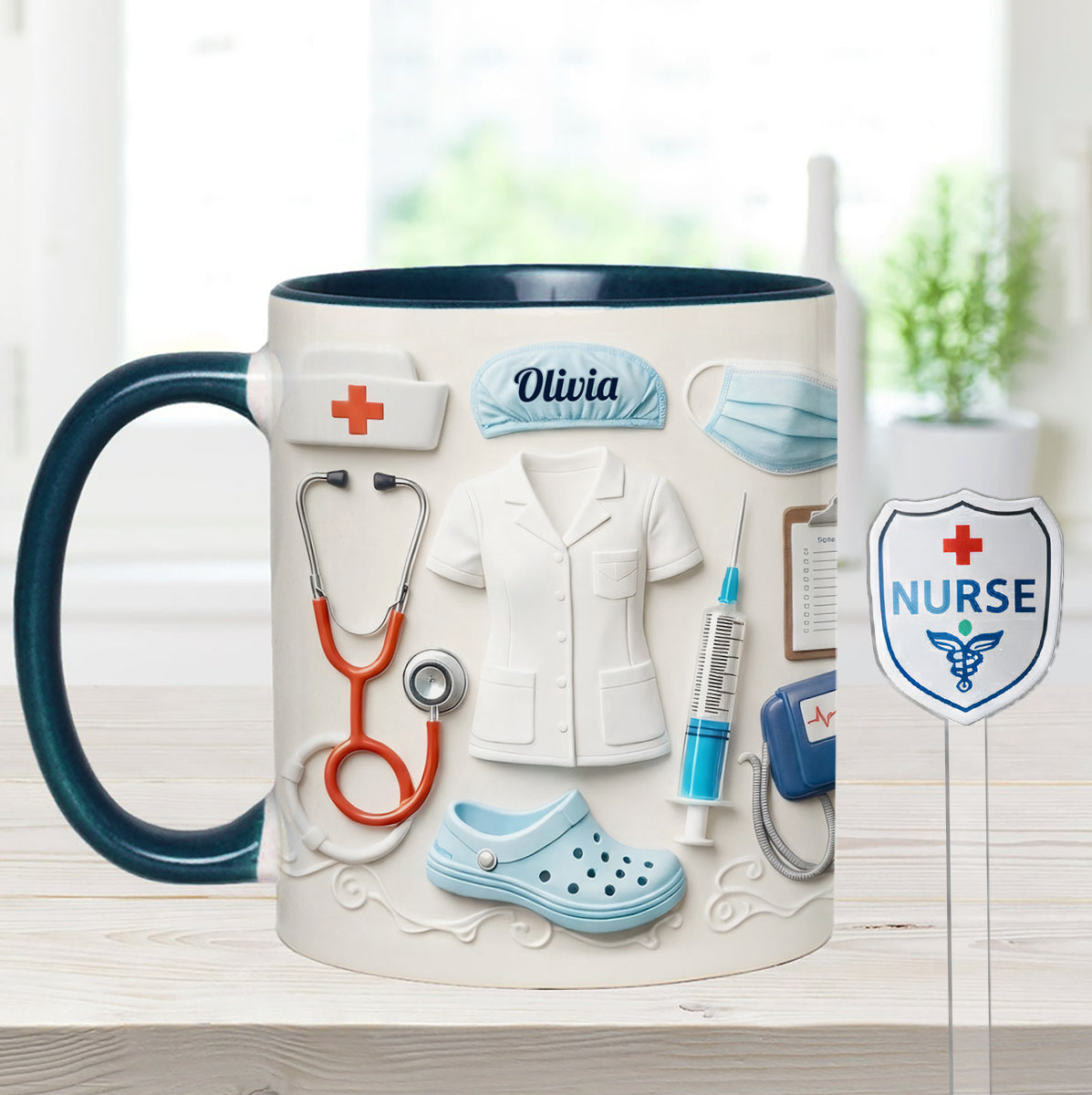 Nurse Gift Idea - Personalized Nurse Set Accent Mug With Acrylic Stirrers