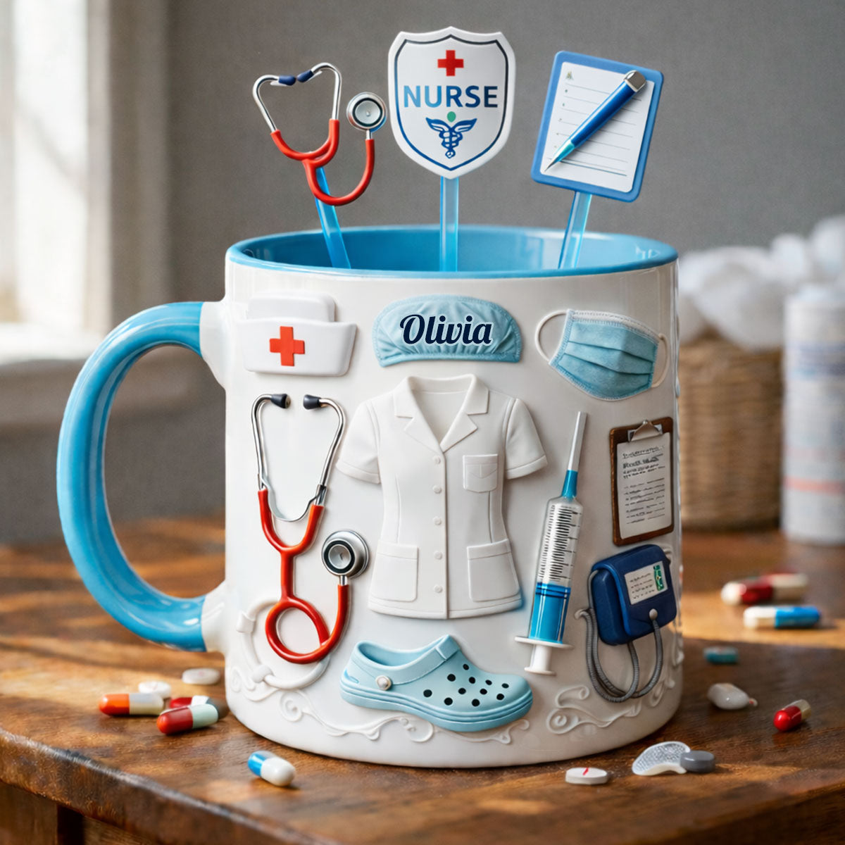 Nurse Gift Idea - Personalized Nurse Set Accent Mug With Acrylic Stirrers