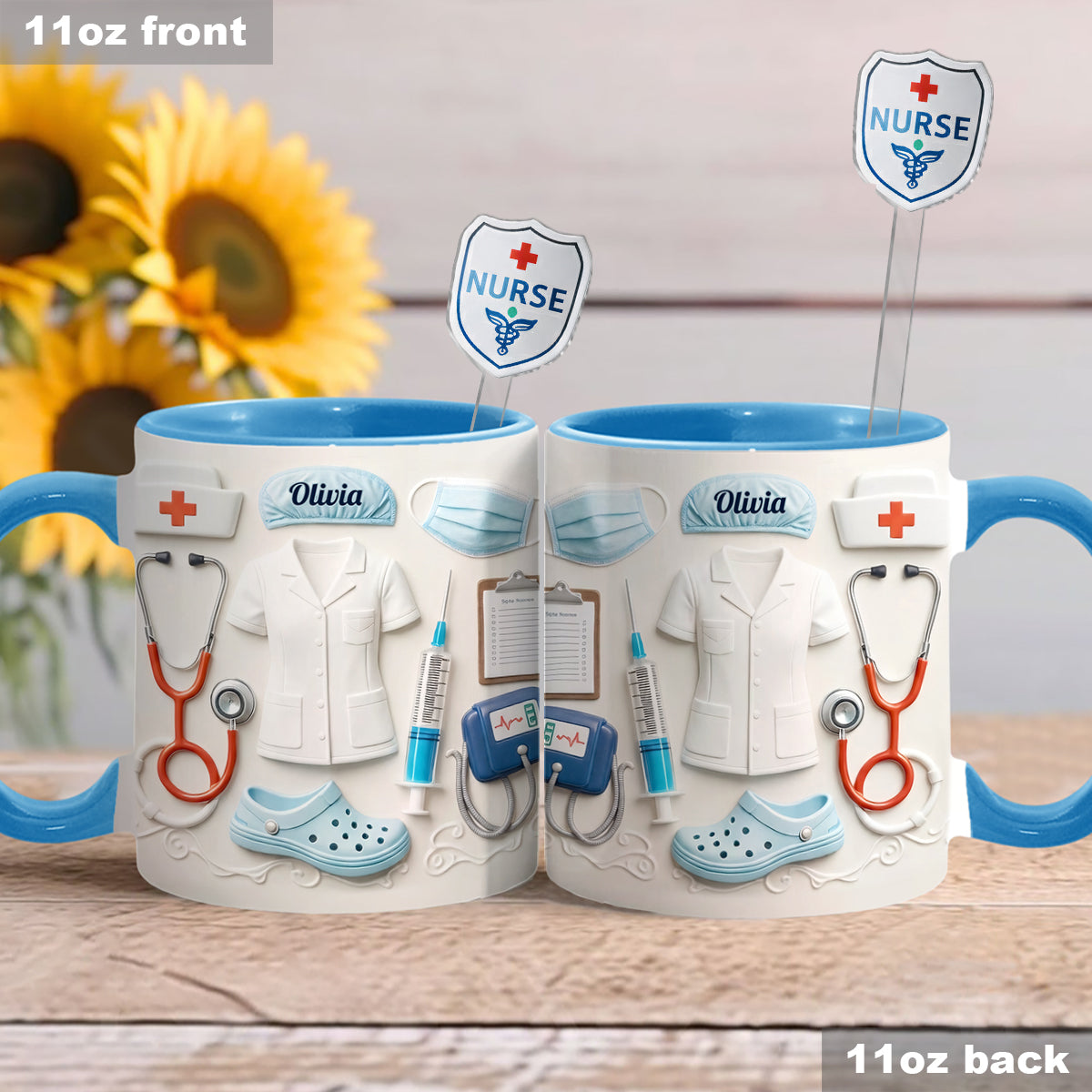Nurse Gift Idea - Personalized Nurse Set Accent Mug With Acrylic Stirrers