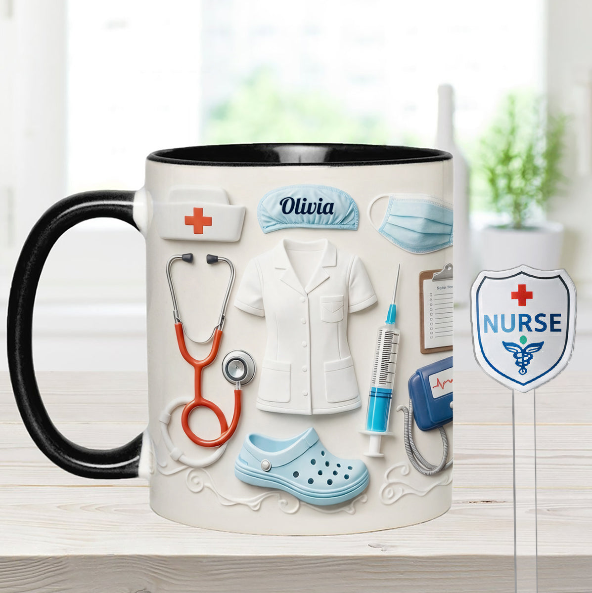 Nurse Gift Idea - Personalized Nurse Set Accent Mug With Acrylic Stirrers