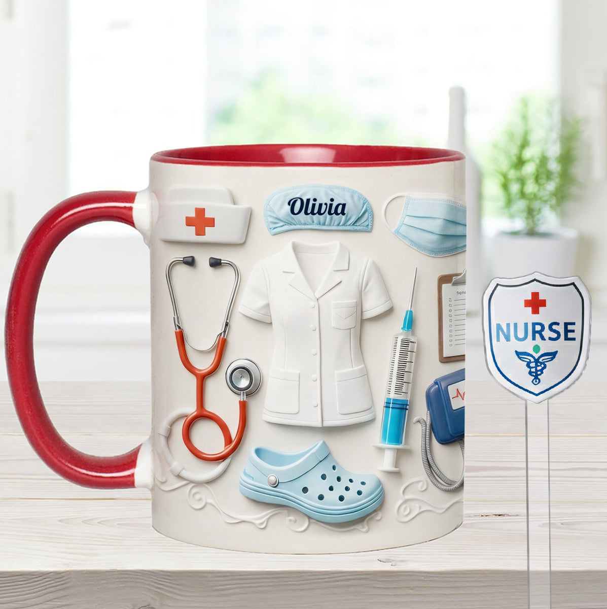 Nurse Gift Idea - Personalized Nurse Set Accent Mug With Acrylic Stirrers