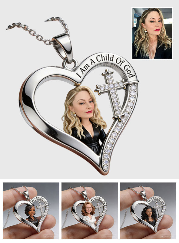 Custom Any Photo, I Am A Child Of God - Personalized Christian Shaped Metal Pendant Necklace