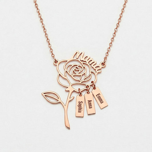 A Rose For Mom - Personalized Mother Necklace with Charms