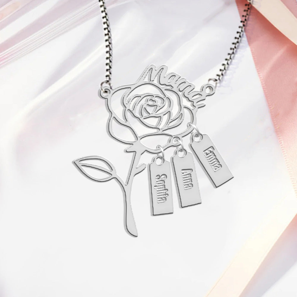 A Rose For Mom - Personalized Mother Necklace with Charms