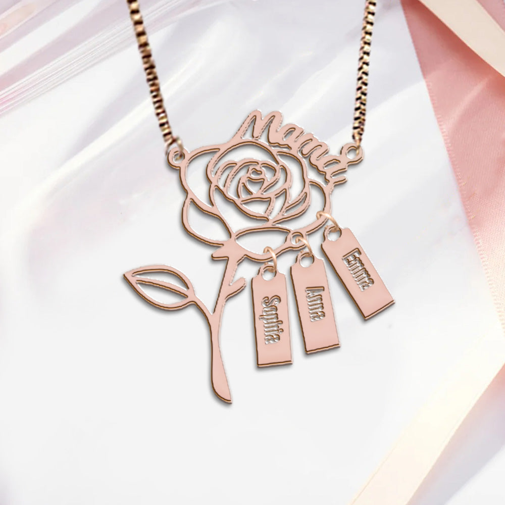 A Rose For Mom - Personalized Mother Necklace with Charms