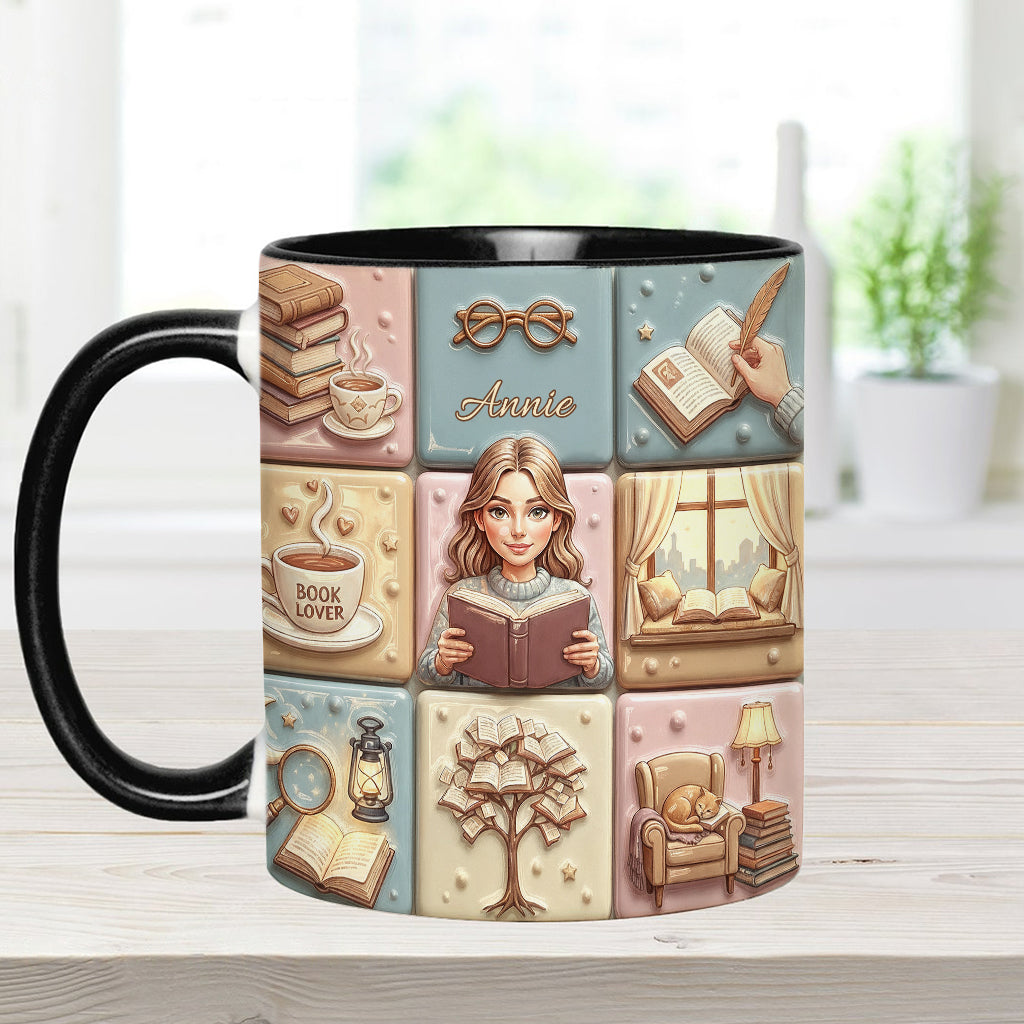 Reading Lover Bookaholic - Personalized Breast Cancer Awareness Accent Mug