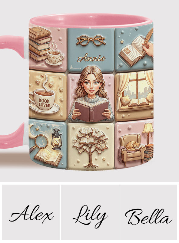Reading Lover Bookaholic - Personalized Breast Cancer Awareness Accent Mug
