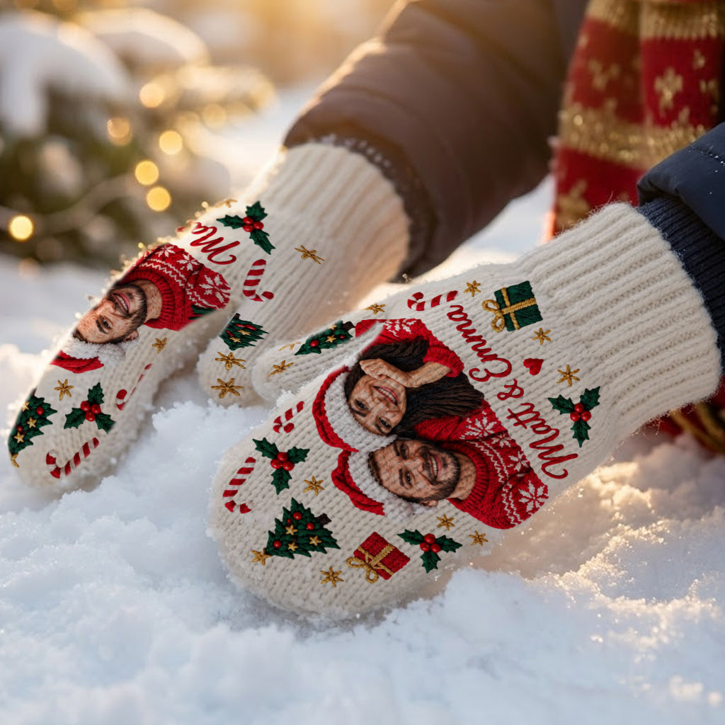 Meaningful Couple Matching Knitted Mittens - Personalized Couple Knitted Mittens