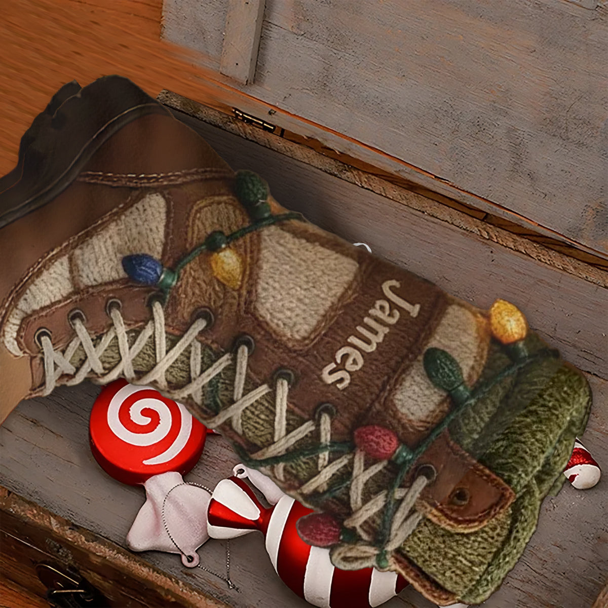 Hiking Shoes - Personalized Hiking Shaped Christmas Stocking