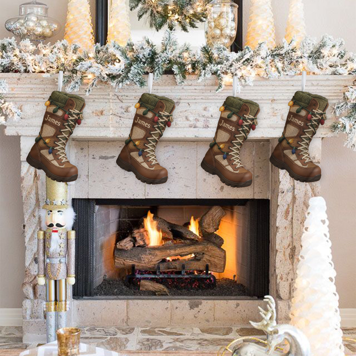 Hiking Shoes - Personalized Hiking Shaped Christmas Stocking