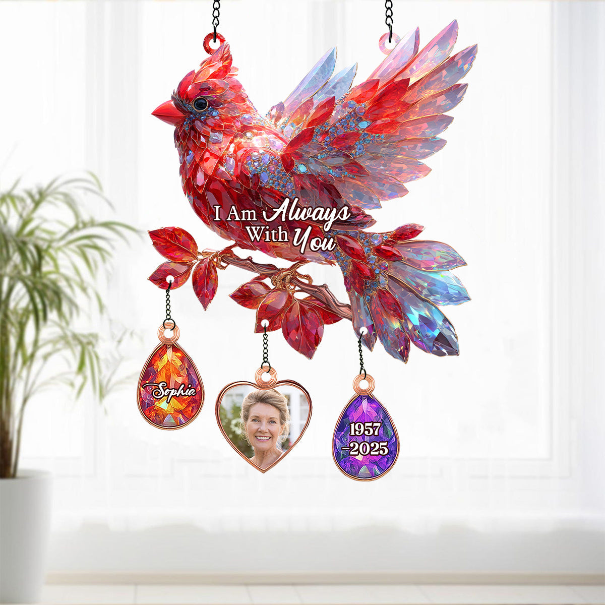 I Am Always With You - Personalized Memorial Window Hanging Suncatcher With Custom Charms