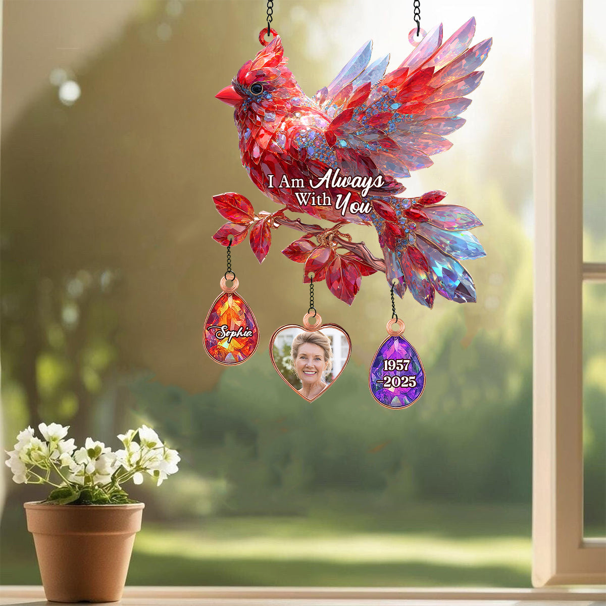 I Am Always With You - Personalized Memorial Window Hanging Suncatcher With Custom Charms