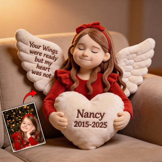 Your Wings Were Ready But My Heart Was Not - Personalized Memorial Faux Fur Shaped Pillow