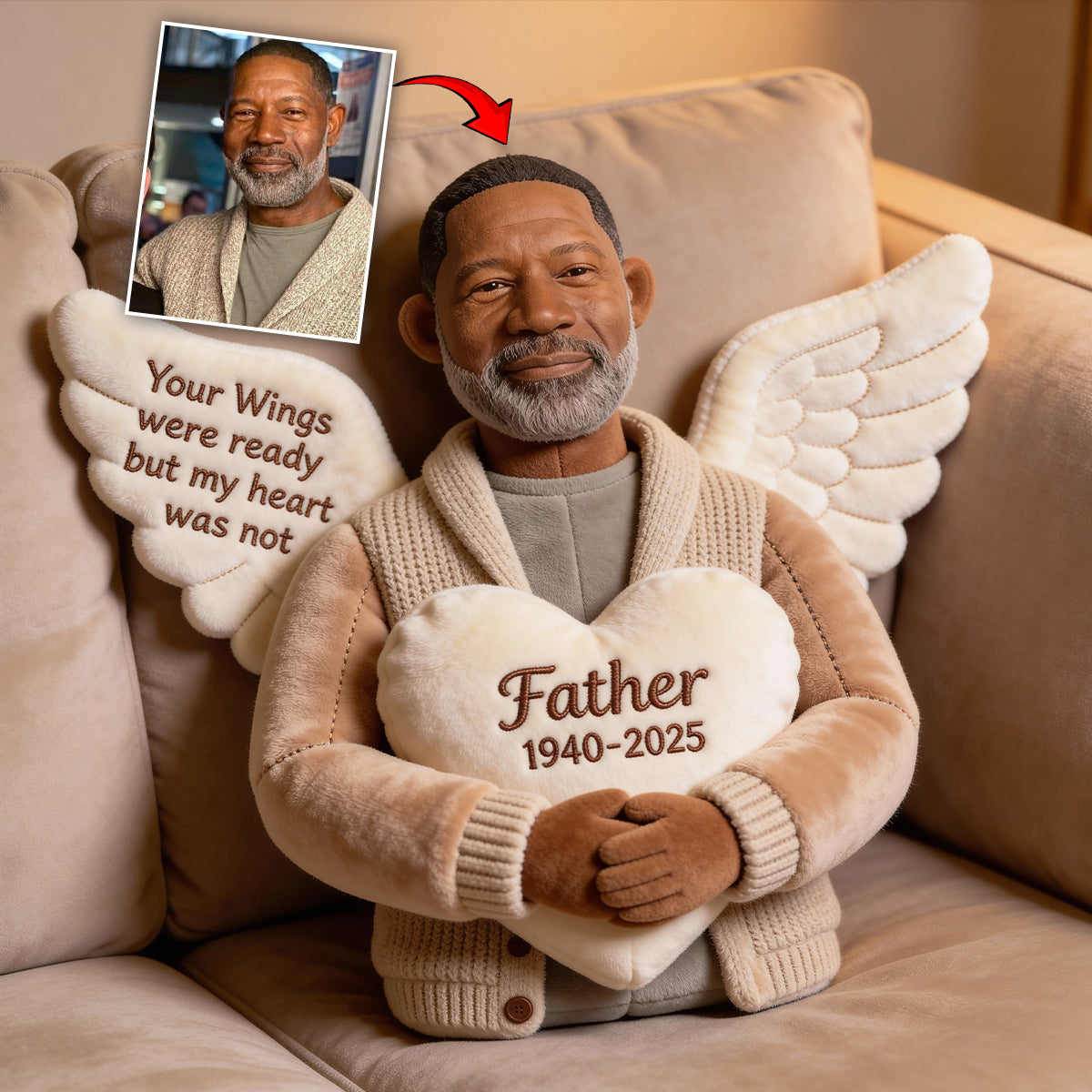 Your Wings Were Ready But My Heart Was Not - Personalized Memorial Faux Fur Shaped Pillow