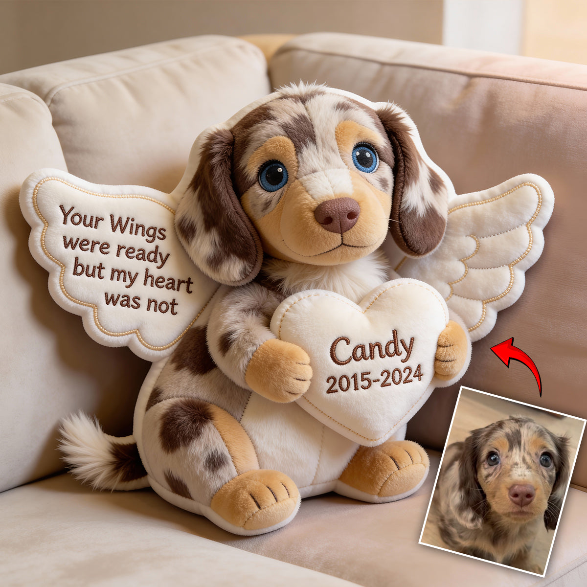 Your Wings Were Ready But My Heart Was Not - Personalized Memorial Faux Fur Shaped Pillow