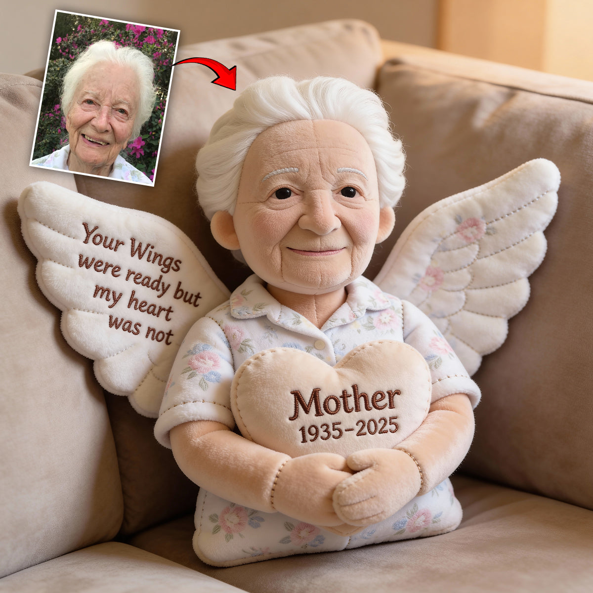 Your Wings Were Ready But My Heart Was Not - Personalized Memorial Faux Fur Shaped Pillow