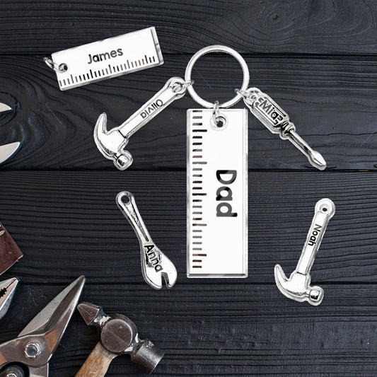 Dad Keychain with Hammer, Screwdriver & Wrench - Personalized Father Keychain with Charms