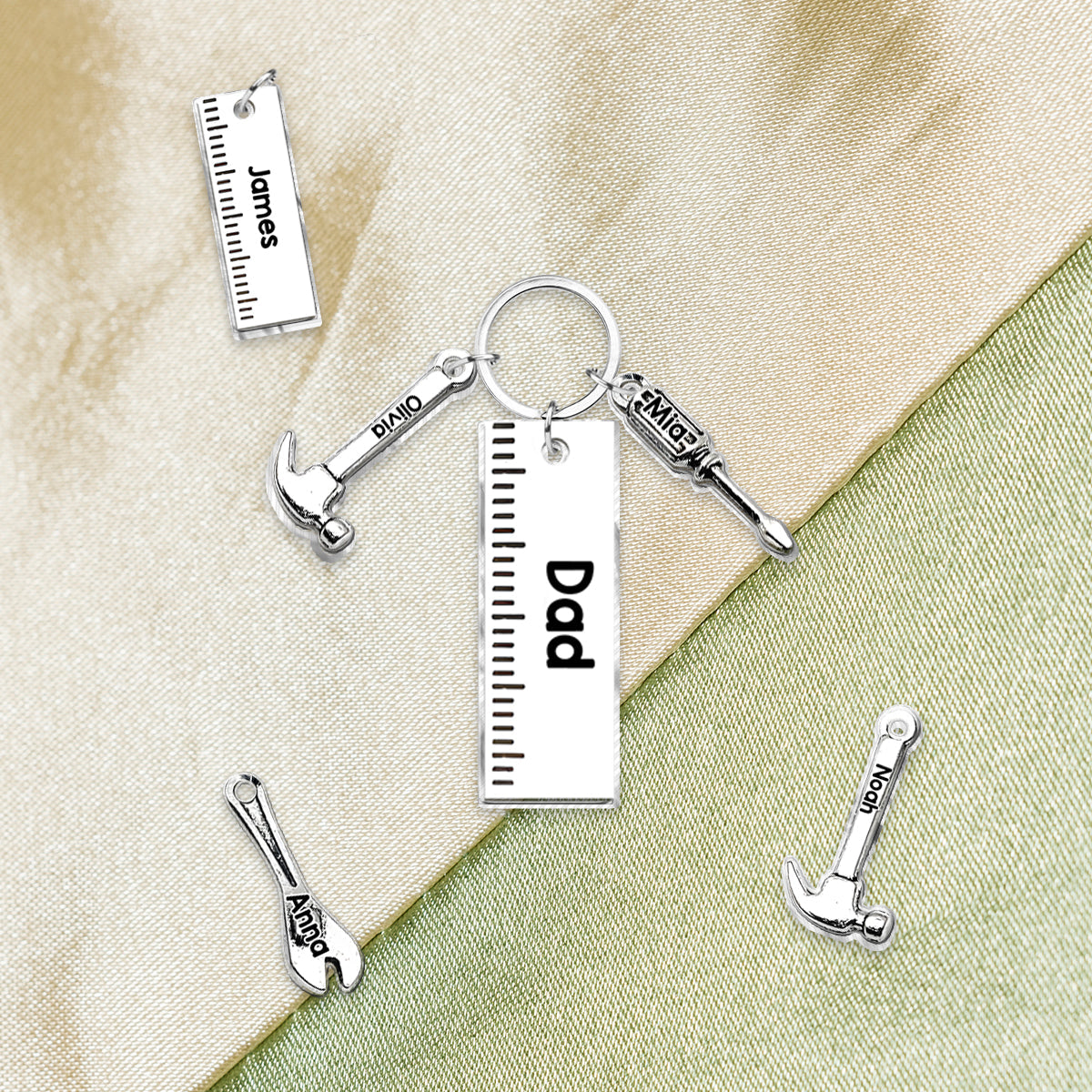 Dad Keychain with Hammer, Screwdriver & Wrench - Personalized Father Keychain with Charms
