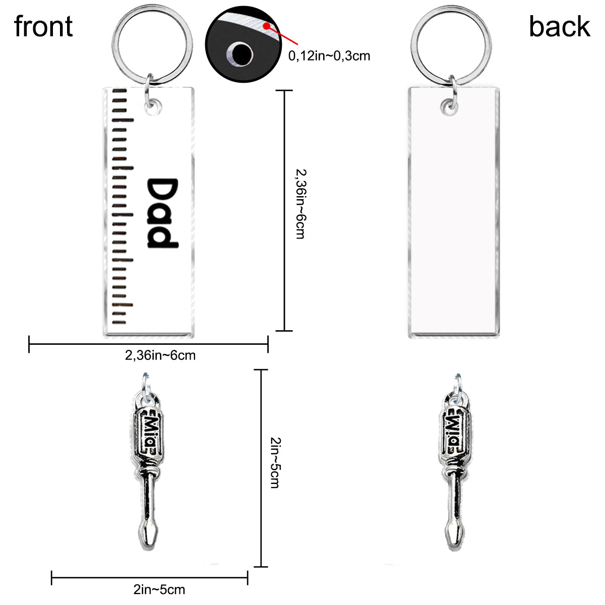 Dad Keychain with Hammer, Screwdriver & Wrench - Personalized Father Keychain with Charms