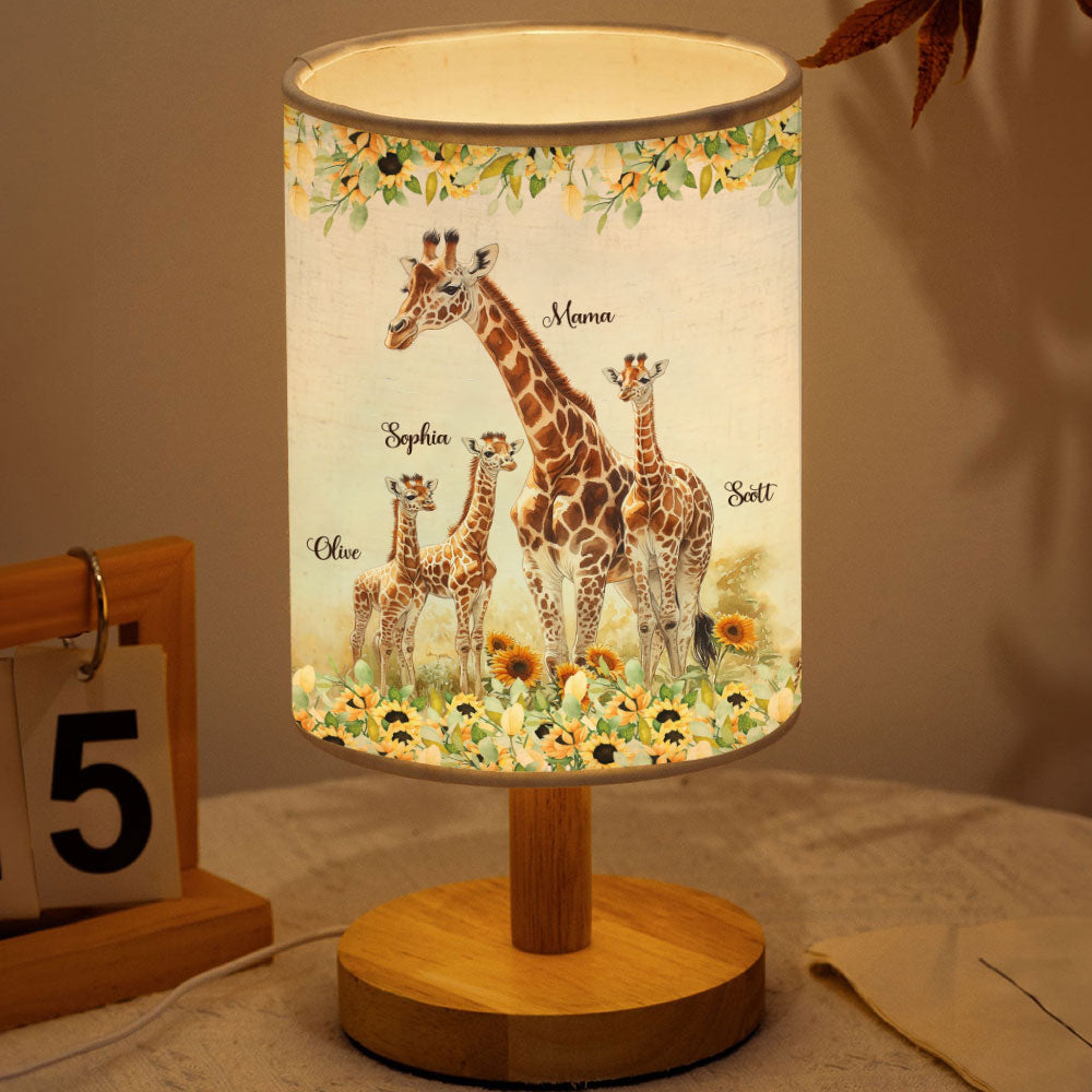 Sunflower Giraffe Mother, Mother's Day Unique Gift - Personalized Mother Table Lamp with Wood Base