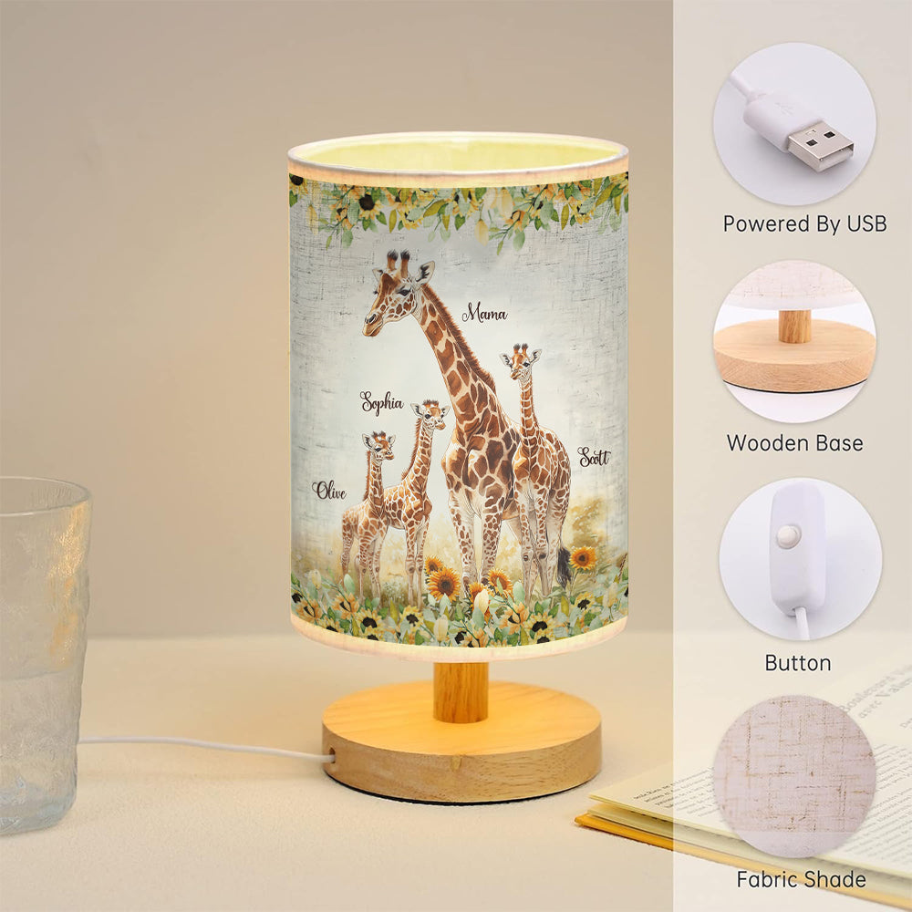 Sunflower Giraffe Mother, Mother's Day Unique Gift - Personalized Mother Table Lamp with Wood Base