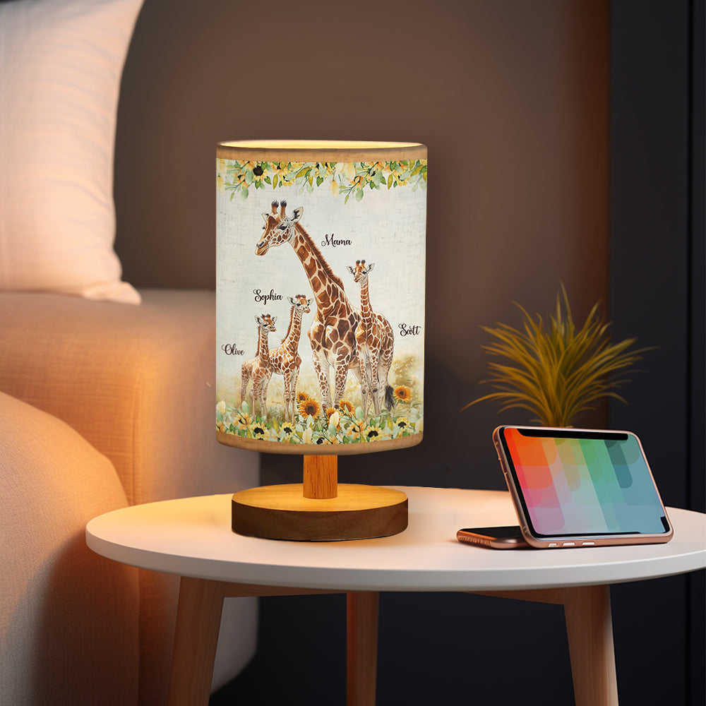 Sunflower Giraffe Mother, Mother's Day Unique Gift - Personalized Mother Table Lamp with Wood Base