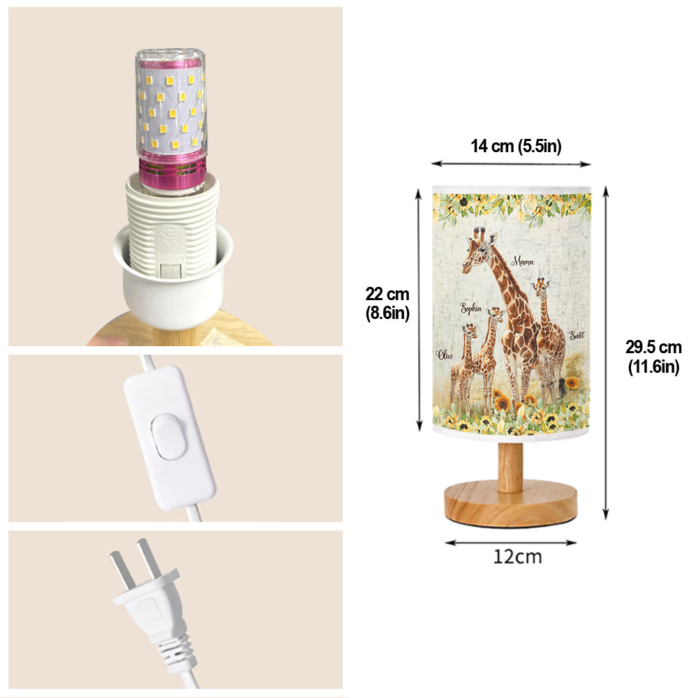 Sunflower Giraffe Mother, Mother's Day Unique Gift - Personalized Mother Table Lamp with Wood Base