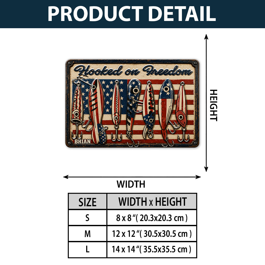 Patriotic Fishing Rod USA Flag - Personalized Fishing 3D Printed Cut Metal Sign