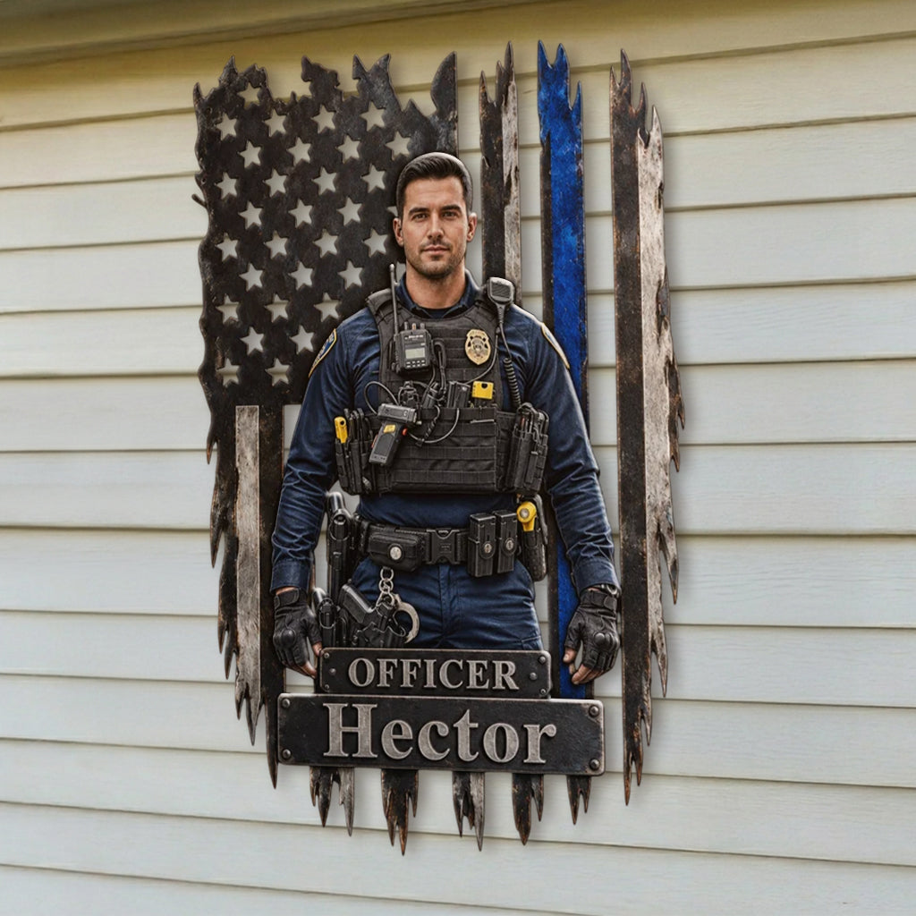Proud Police Office Decoration - Personalized Police Officer 3D Printed Cut Metal Sign