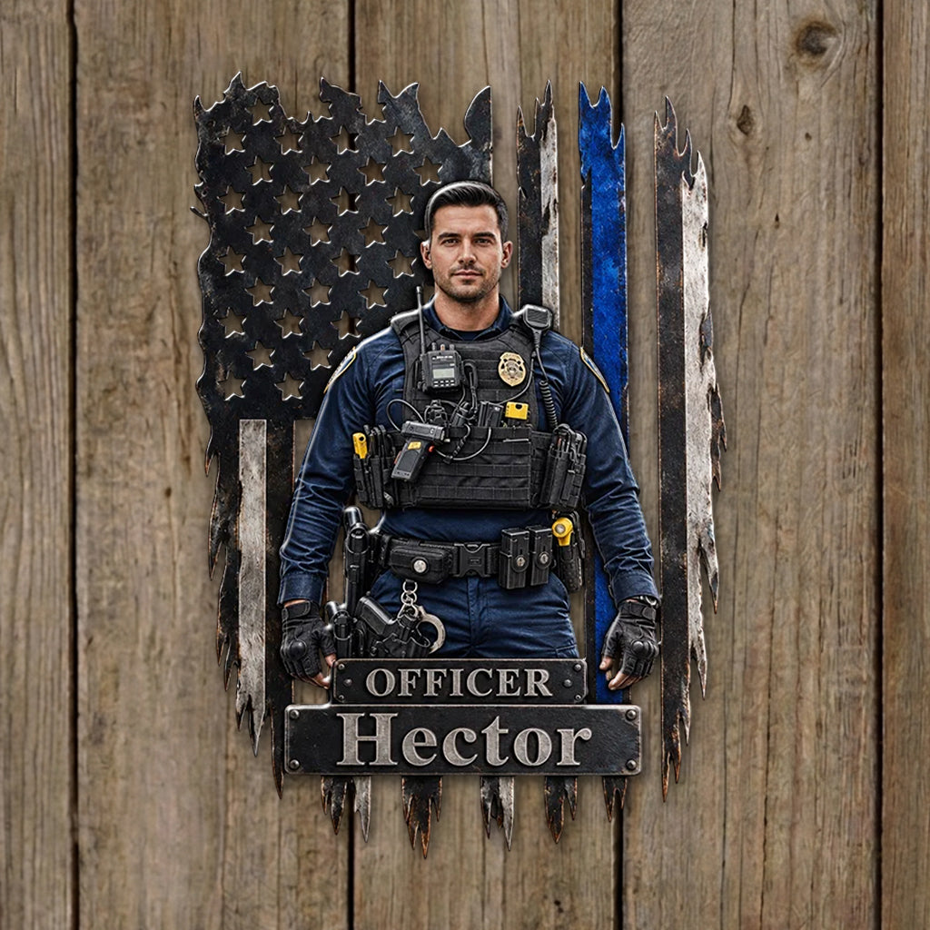 Proud Police Office Decoration - Personalized Police Officer 3D Printed Cut Metal Sign