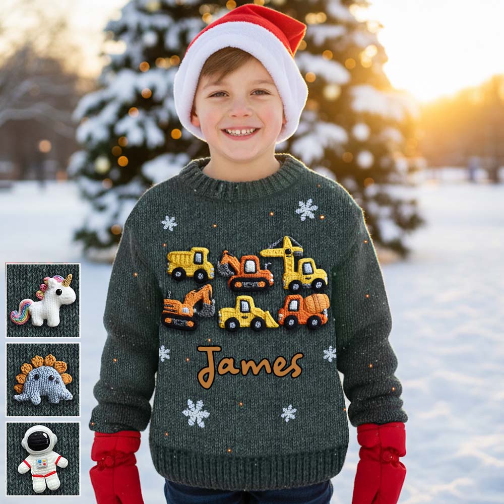 Construction Machines - Personalized Kid Ugly Sweater