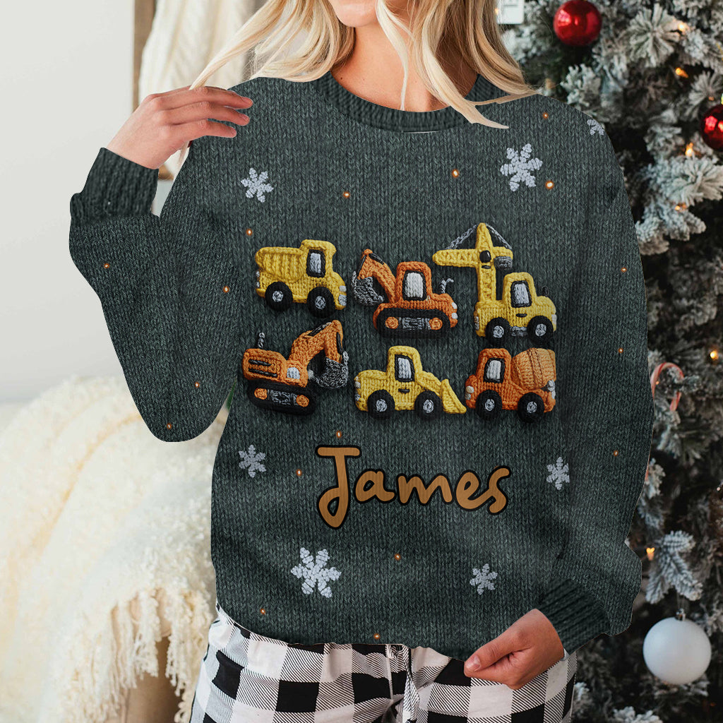 Construction Machines - Personalized Kid Ugly Sweater