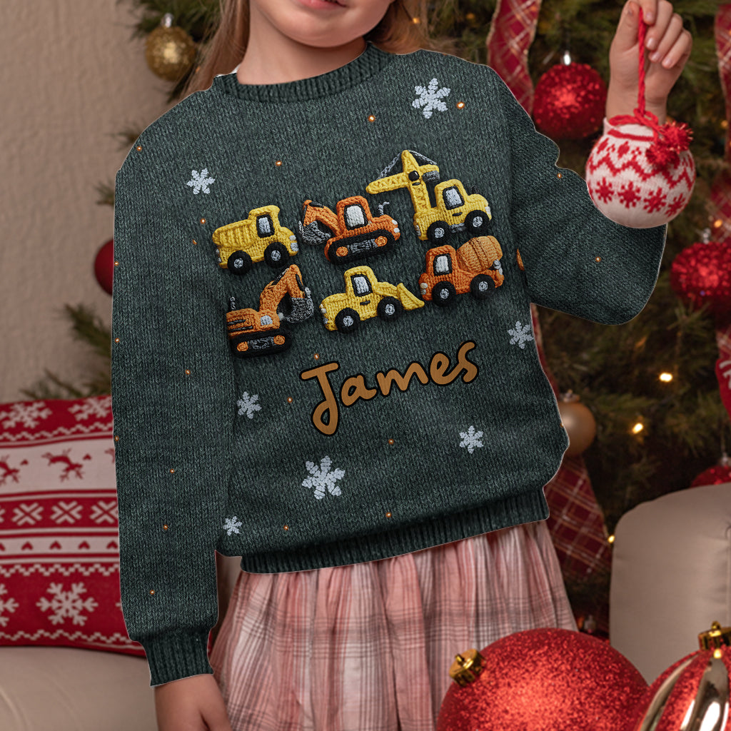 Construction Machines - Personalized Kid Ugly Sweater