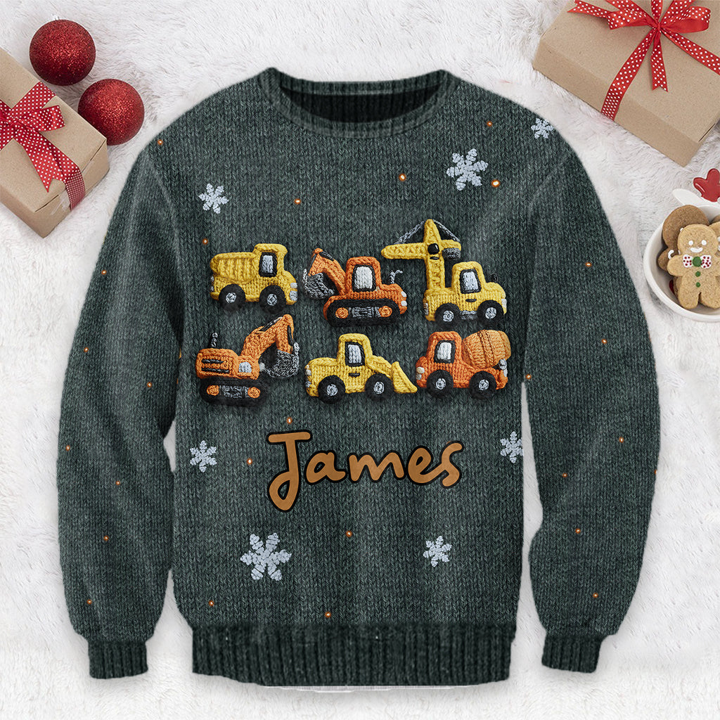 Construction Machines - Personalized Kid Ugly Sweater