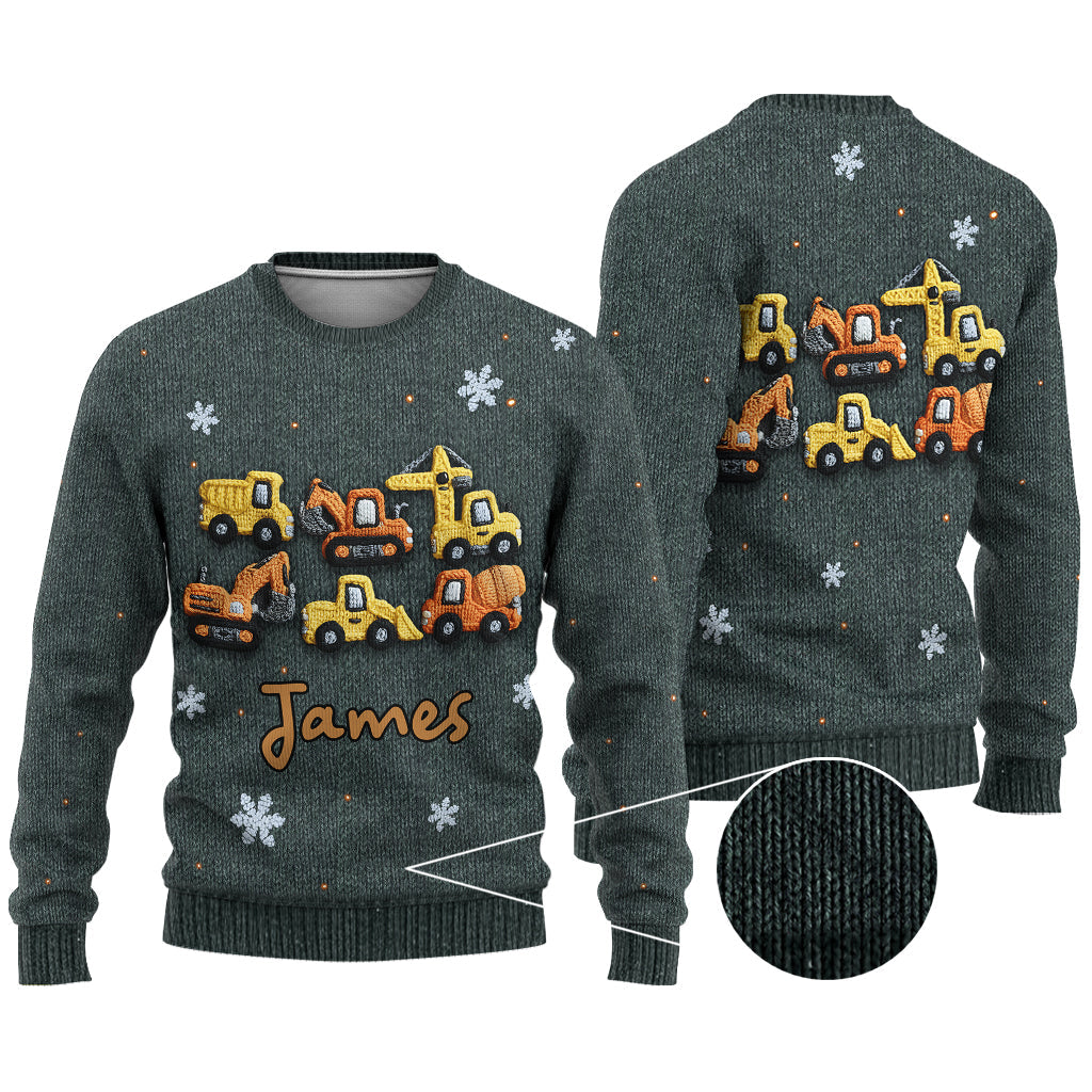 Construction Machines - Personalized Kid Ugly Sweater