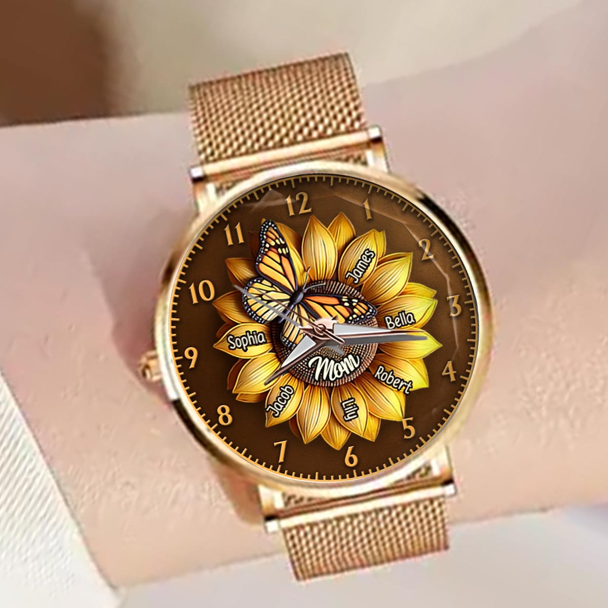 Sunflower Gift For Mom Grandma - Personalized Mother Women Hand Watch