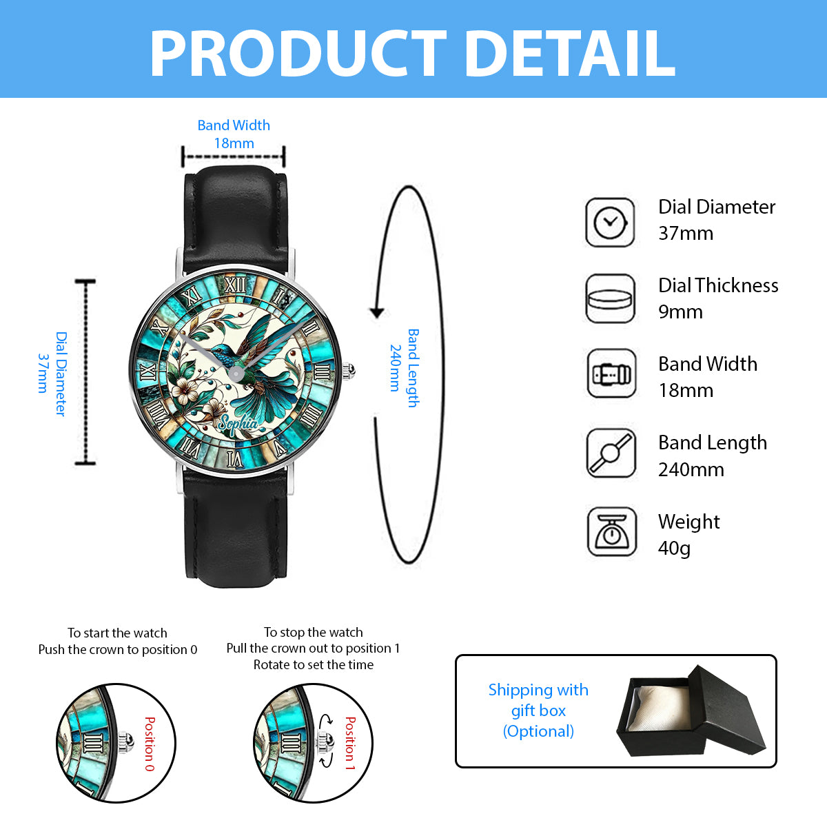 Blue Hummingbird - Personalized Hummingbird Hand Watch