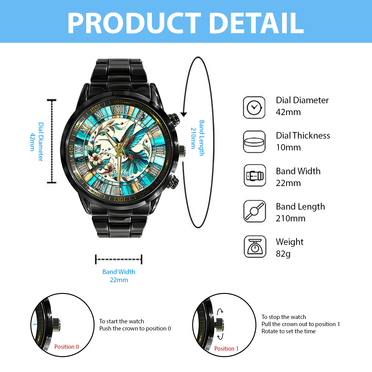 Blue Hummingbird - Personalized Hummingbird Hand Watch