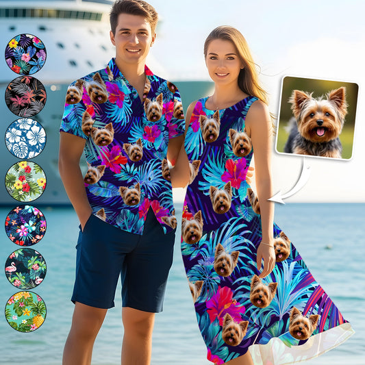 The Beach Is Calling - Personalized Dog Hawaiian Shirt & Sleeveless Dress