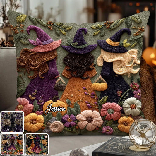 Three Witches - Personalized Witch Throw Pillow