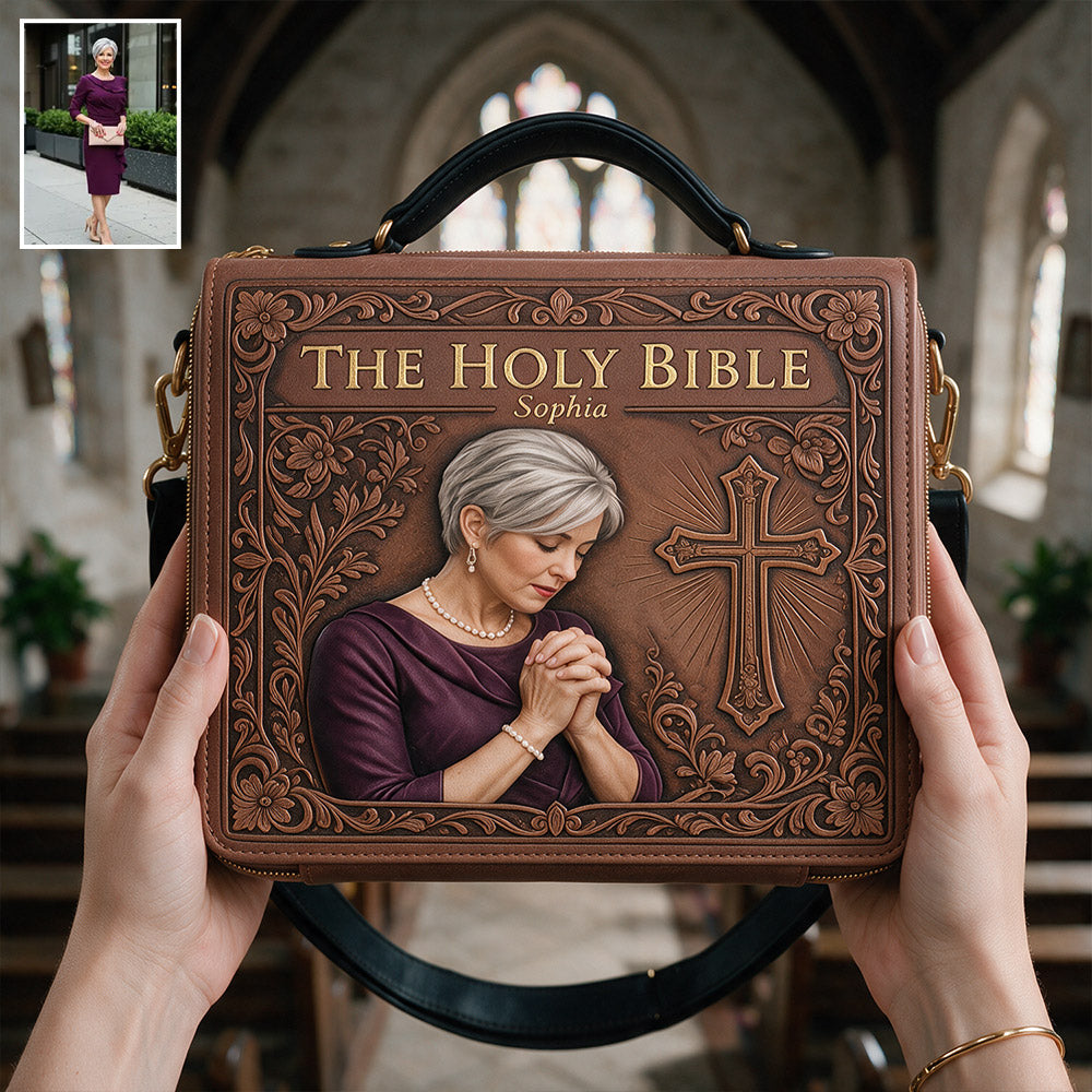 Sunday Church - Personalized Christian Leather Bible Cover Bag