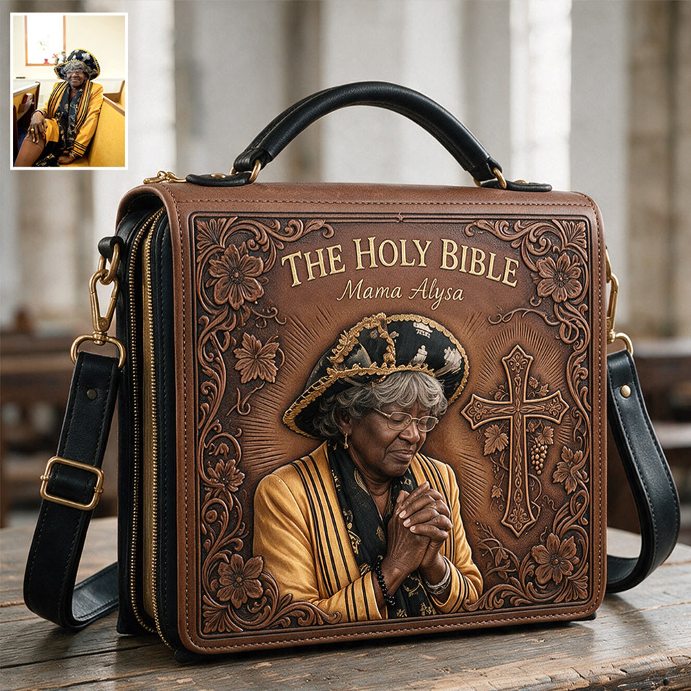 Sunday Church - Personalized Christian Leather Bible Cover Bag