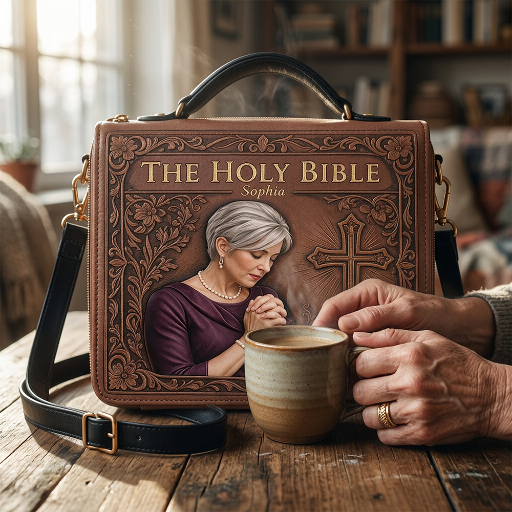 Sunday Church - Personalized Christian Leather Bible Cover Bag