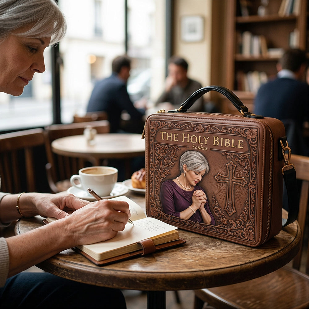 Sunday Church - Personalized Christian Leather Bible Cover Bag