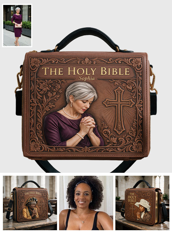 Sunday Church - Personalized Christian Leather Bible Cover Bag