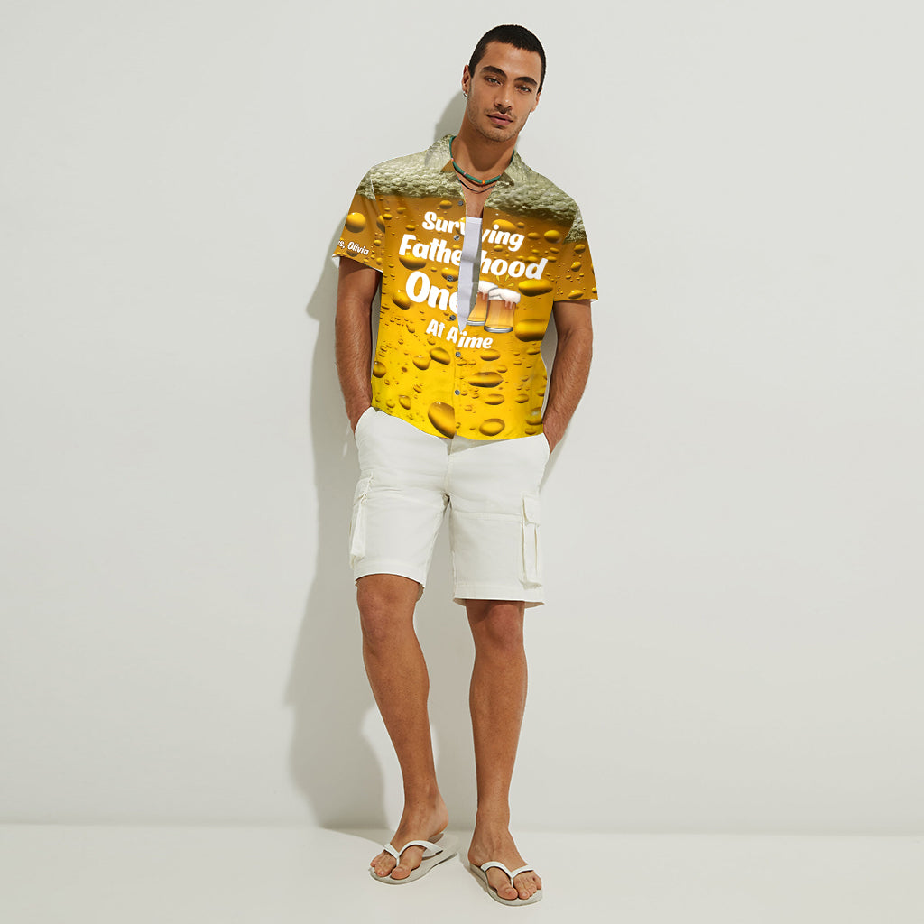Surviving Fatherhood One Beer At The Time - Personalized Father Hawaiian Shirt