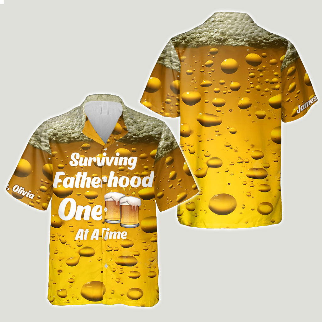 Surviving Fatherhood One Beer At The Time - Personalized Father Hawaiian Shirt